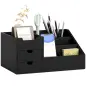 Organizador de Escritorio de Bambú con 2 Cajones 6 Compartimentos y Estante para Oficina Hogar 33x20,5x15,5 cm Negro