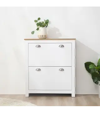 Zapatero de 2 Cajones para 12 Pares de Zapatos Mueble con Puertas Abatibles y Estante Ajustable 79x23x90,5 cm Blanco