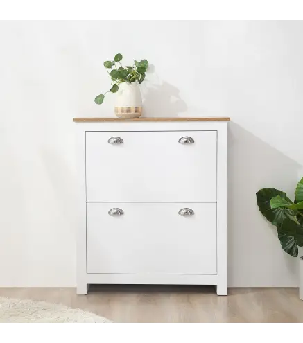 Zapatero de 2 Cajones para 12 Pares de Zapatos Mueble con Puertas Abatibles y Estante Ajustable 79x23x90,5 cm Blanco