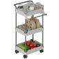 Carrito Auxiliar con Ruedas de 3 Niveles Carrito de Cocina con Cestas Extraíbles y Soporte para Toallas Gris Carrito Auxiliar con Ruedas de 3 Niveles Carrito de Cocina con Cestas Extraíbles y Soporte para Toallas Gris