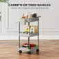 Carrito Auxiliar con Ruedas de 3 Niveles Carrito de Cocina con Cestas Extraíbles y Soporte para Toallas Gris Carrito Auxiliar con Ruedas de 3 Niveles Carrito de Cocina con Cestas Extraíbles y Soporte para Toallas Gris