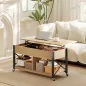 Mesa de Centro Elevable con Ruedas Mesa de Salón con Compartimento Oculto Estantes Abiertos Madera Natural y Blanco
