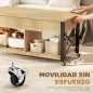 Mesa de Centro Elevable con Ruedas Mesa de Salón con Compartimento Oculto Estantes Abiertos Madera Natural y Blanco