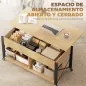 Mesa de Centro Elevable con Ruedas Mesa de Salón con Compartimento Oculto Estantes Abiertos Madera Natural y Blanco