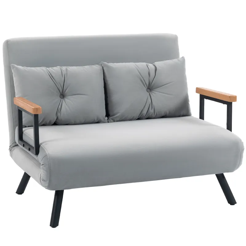 Sofá Cama Convertible 4 en 1 Sofá Cama 2 Plazas Plegable Respaldo Ajustable de 5 Niveles Almohadas 102x73x81cm Gris Sofá Cama Convertible 4 en 1 Sofá Cama 2 Plazas Plegable Respaldo Ajustable de 5 Niveles Almohadas 102x73x81cm Gris