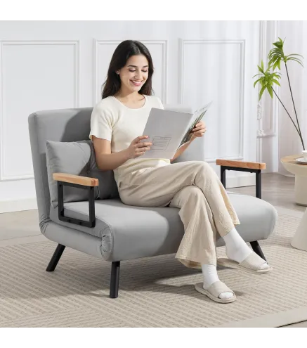 Sofá Cama Convertible 4 en 1 Sofá Cama 2 Plazas Plegable Respaldo Ajustable de 5 Niveles Almohadas 102x73x81cm Gris