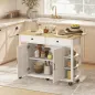Isla de Cocina con Ruedas Encimera Plegable 2 Puertas con Cierre Suave 2 Cajones 6 Estantes Abiertos Blanco