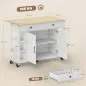 Isla de Cocina con Ruedas Encimera Plegable 2 Puertas con Cierre Suave 2 Cajones 6 Estantes Abiertos Blanco