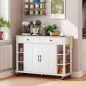 Isla de Cocina con Ruedas Encimera Plegable 2 Puertas con Cierre Suave 2 Cajones 6 Estantes Abiertos Blanco