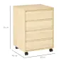Cajonera de Oficina con 4 Cajones Cajonera de Escritorio con Ruedas para Estudio 46x40x65 cm Natural
