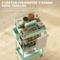 Carrito Auxiliar con Ruedas de 3 Niveles Carrito de Cocina con Cestas Extraíbles y Soporte para Toallas Verde