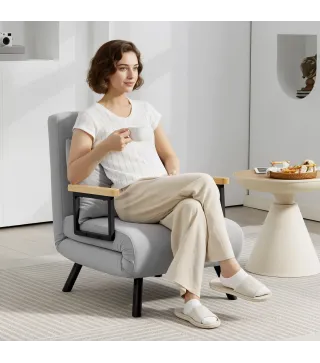 Sofá Cama Individual Plegable Sofá Cama Convertible 4 en 1 Respaldo Ajustable de 5 Niveles y Almohada 63x73x81 cm Gris