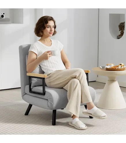 Sofá Cama Individual Plegable Sofá Cama Convertible 4 en 1 Respaldo Ajustable de 5 Niveles y Almohada 63x73x81 cm Gris