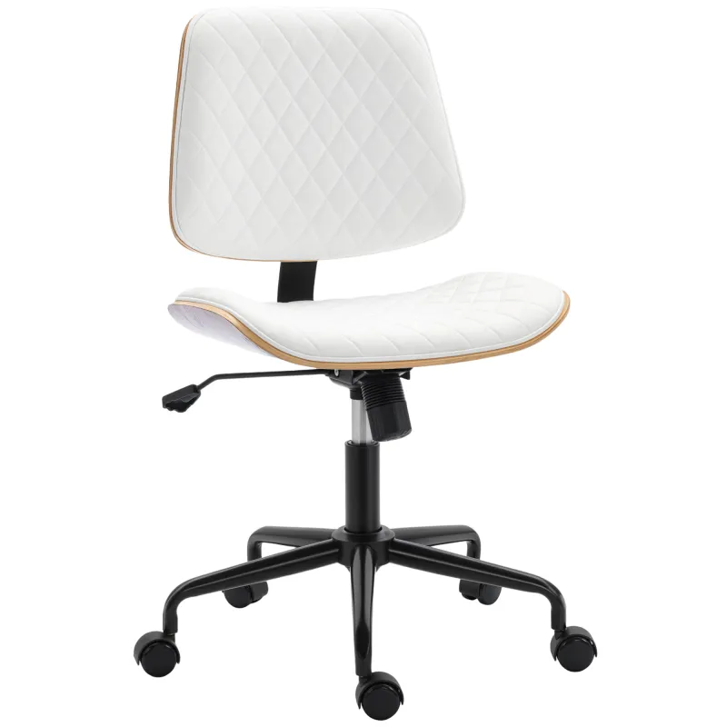 Silla de Escritorio sin Brazos Giratoria con Respaldo Curvado Asiento Forma U Altura Ajustable Basculante Blanco