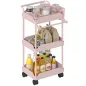 Carrito Auxiliar con Ruedas de 3 Niveles Carrito de Cocina con Cestas Extraíbles y Soporte para Toallas Rosa
