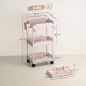 Carrito Auxiliar con Ruedas de 3 Niveles Carrito de Cocina con Cestas Extraíbles y Soporte para Toallas Rosa
