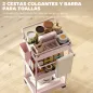 Carrito Auxiliar con Ruedas de 3 Niveles Carrito de Cocina con Cestas Extraíbles y Soporte para Toallas Rosa