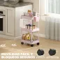 Carrito Auxiliar con Ruedas de 3 Niveles Carrito de Cocina con Cestas Extraíbles y Soporte para Toallas Rosa