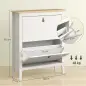 Zapatero Estrecho con 2 Compartimentos y Tiradores de Cuero PU para Pasillos y Recibidores 80x24x95,5 cm Blanco y Madera