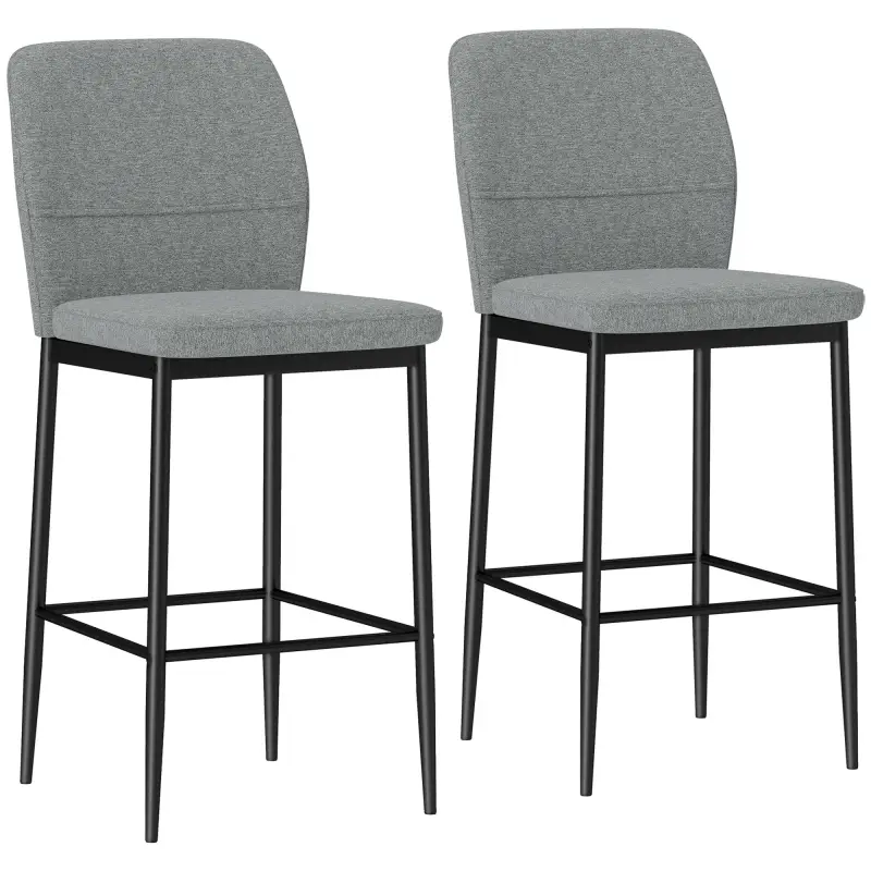 Set de 2 Taburetes Altos con Tapizado Aterciopelado y Patas de Acero para Cocina Comedor Barra 41x52x97 cm Gris
