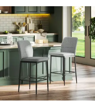 Set de 2 Taburetes Altos con Tapizado Aterciopelado y Patas de Acero para Cocina Comedor Barra 41x52x97 cm Gris