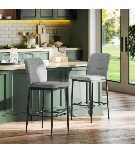 Set de 2 Taburetes Altos con Tapizado Aterciopelado y Patas de Acero para Cocina Comedor Barra 41x52x97 cm Gris