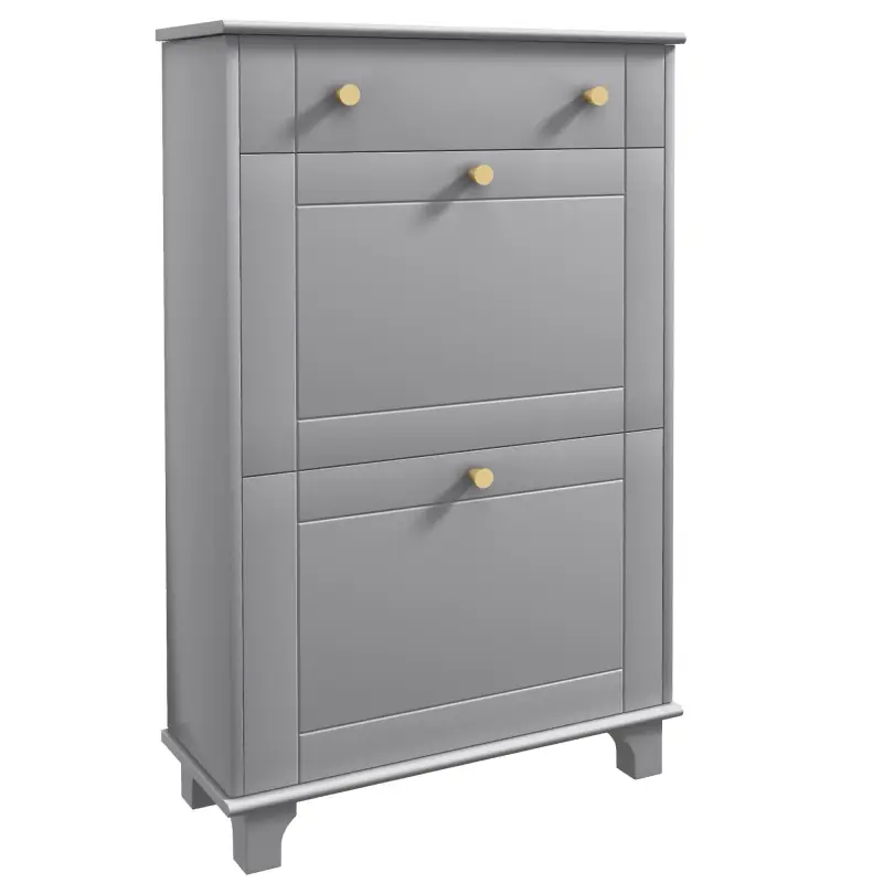 Mueble Zapatero Estrecho con 2 Puertas Abatibles y 1 Cajón para 8 Pares de Zapatos 60x23,5x98,5 cm Gris