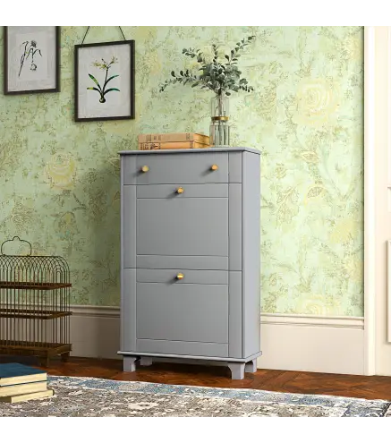 Mueble Zapatero Estrecho con 2 Puertas Abatibles y 1 Cajón para 8 Pares de Zapatos 60x23,5x98,5 cm Gris