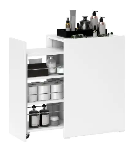 Mueble de Baño Estrecho con Cajón y Ruedas Organizador Independiente con 3 Compartimentos 47x30x66,5 cm Blanco