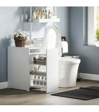 Mueble de Baño Estrecho con Cajón y Ruedas Organizador Independiente con 3 Compartimentos 47x30x66,5 cm Blanco