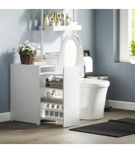 Mueble de Baño Estrecho con Cajón y Ruedas Organizador Independiente con 3 Compartimentos 47x30x66,5 cm Blanco