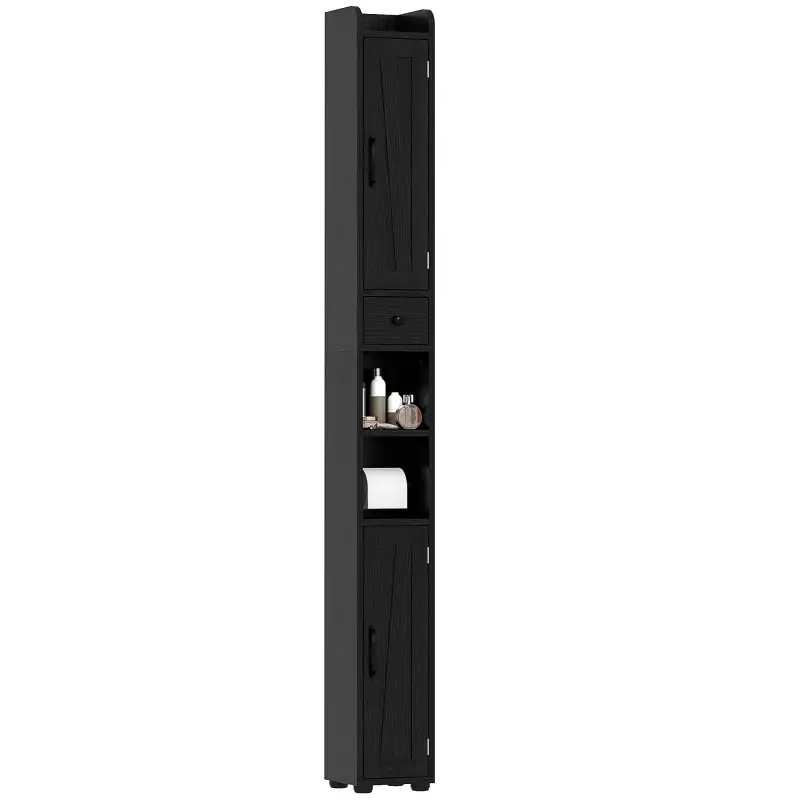 Columna de Baño con 2 Puertas Compartimento Abierto Estantes Ajustables y Portarrollos 20x20x185 cm Negro Columna de Baño con 2 Puertas Compartimento Abierto Estantes Ajustables y Portarrollos 20x20x185 cm Negro