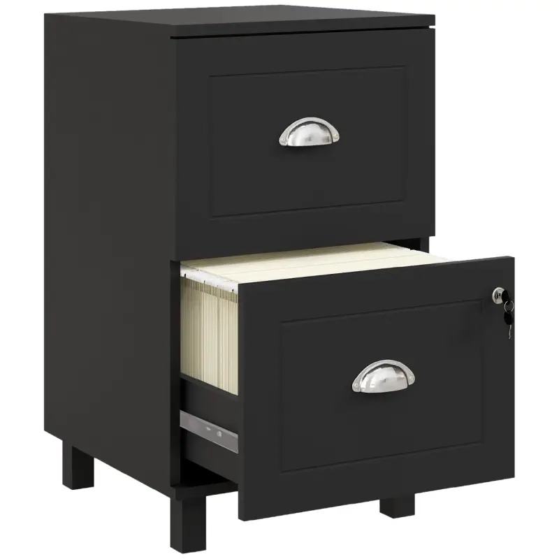 Archivador con Cerradura y 2 Cajones Barras Ajustables para Carpetas A4 y Carta Diseño Compacto 40x41,5x67,5 cm Negro Archivador con Cerradura y 2 Cajones Barras Ajustables para Carpetas A4 y Carta Diseño Compacto 40x41,5x67,5 cm Negro