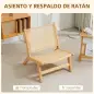 Butaca de Salón con Respaldo y Asiento Amplio de Ratán Marco de Madera para Dormitorio Sala de Estar Natural