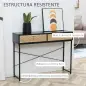 Mesa de Consola Estrecha con 2 Cajones Diseño de Líneas Talladas Estilo Moderna Negro y Roble