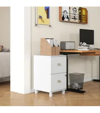 Archivador con Cerradura y 2 Cajones Barras Ajustables para Carpetas A4 y Carta Diseño Compacto 40x41,5x67,5 cm Blanco