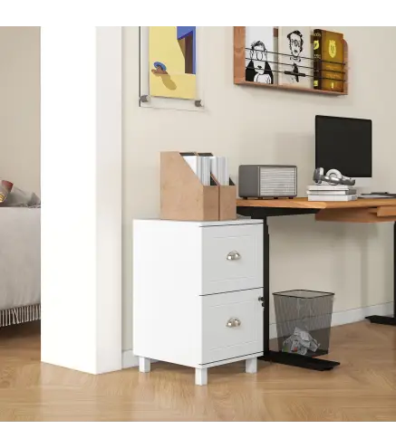 Archivador con Cerradura y 2 Cajones Barras Ajustables para Carpetas A4 y Carta Diseño Compacto 40x41,5x67,5 cm Blanco