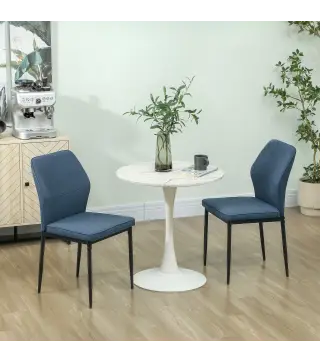 Conjunto de 2 Sillas de Comedor con Tapizado de Terciopelo Sintético Respaldo Curvo y Patas de Acero 45x57x86 cm Azul
