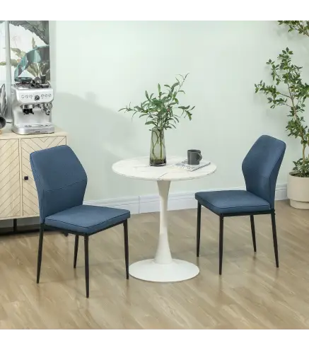 Conjunto de 2 Sillas de Comedor con Tapizado de Terciopelo Sintético Respaldo Curvo y Patas de Acero 45x57x86 cm Azul