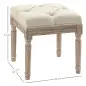 Reposapiés de Salón con Asiento Capitoné y Patas Talladas de Madera Estilo Vintage para Dormitorio 40x40x43 cm Beige