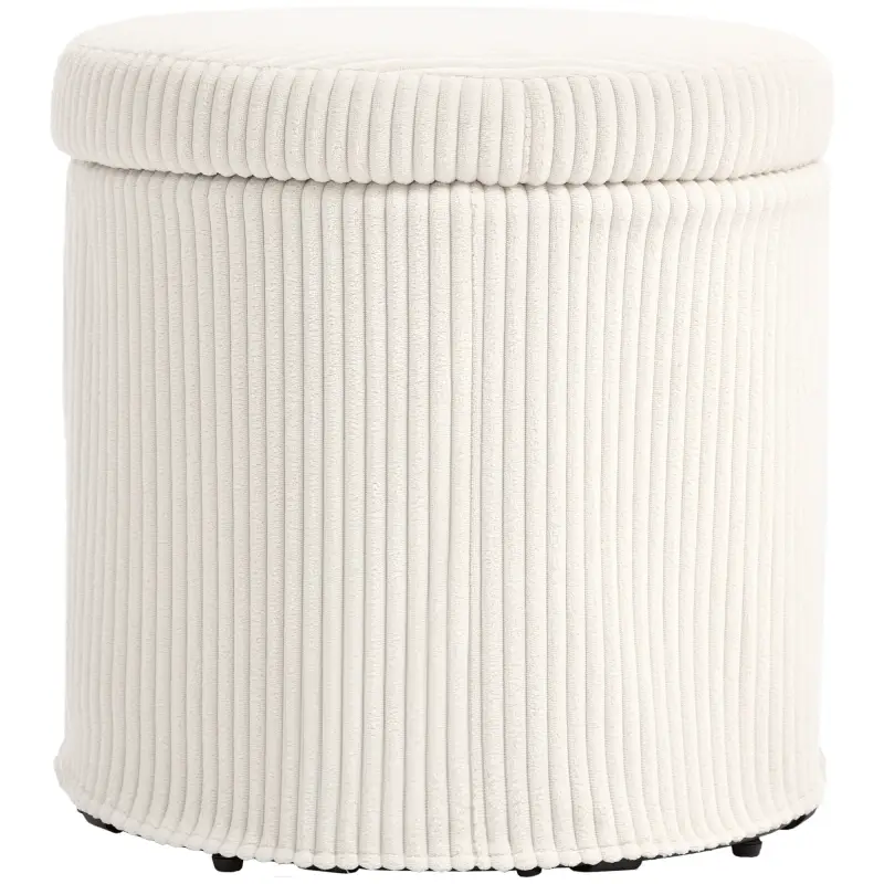 Puff con Almacenaje Redondo Tapizado en Pana con Estructura de Acero Estable y Acolchado Suave Ø40x41 cm Beige