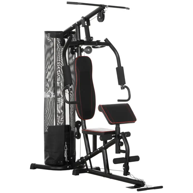 Máquina de Musculación con Pesas Ajustables de 45 kg Prensa de Pecho y Piernas Polea 170x104x205 cm Negro Máquina de Musculación con Pesas Ajustables de 45 kg Prensa de Pecho y Piernas Polea 170x104x205 cm Negro