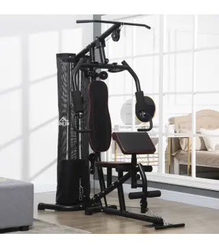 Máquina de Musculación con Pesas Ajustables de 45 kg Prensa de Pecho y Piernas Polea 170x104x205 cm Negro