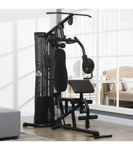 Máquina de Musculación con Pesas Ajustables de 45 kg Prensa de Pecho y Piernas Polea 170x104x205 cm Negro