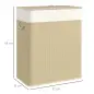 Cesto de Ropa Sucia de Bambú con 2 Compartimentos Asas para Facilitar el Uso y Bolsas Desmontables Lavables 52x32x63 cm