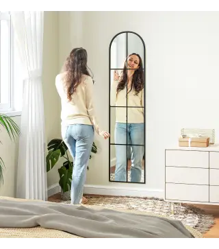 Espejo de Pared de Cuerpo Entero con Diseño Arqueado y Marco de Metal para Dormitorio o Recibidor 40x160 cm Negro