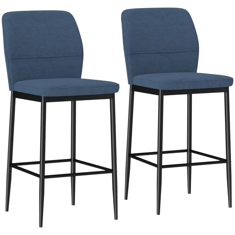 Set de 2 Taburetes Altos con Tapizado Aterciopelado y Patas de Acero para Cocina Comedor Barra 41x52x97 cm Azul