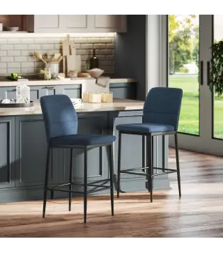 Set de 2 Taburetes Altos con Tapizado Aterciopelado y Patas de Acero para Cocina Comedor Barra 41x52x97 cm Azul