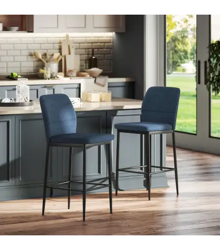 Set de 2 Taburetes Altos con Tapizado Aterciopelado y Patas de Acero para Cocina Comedor Barra 41x52x97 cm Azul