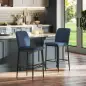 Set de 2 Taburetes Altos con Tapizado Aterciopelado y Patas de Acero para Cocina Comedor Barra 41x52x97 cm Azul